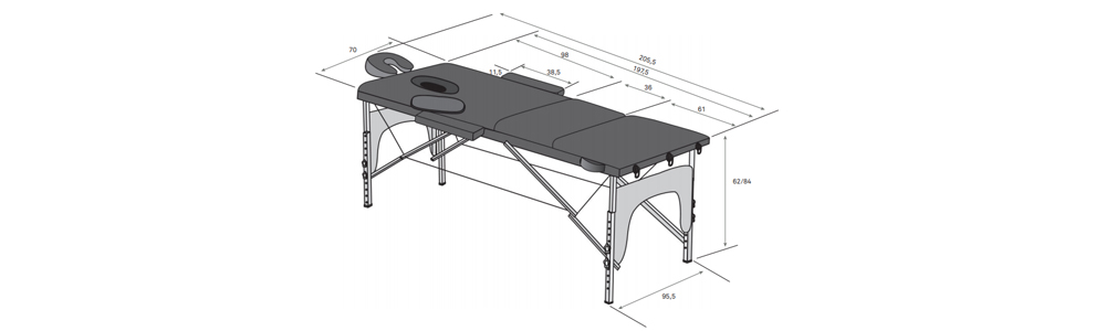 Table de beauté Sella : Mesures